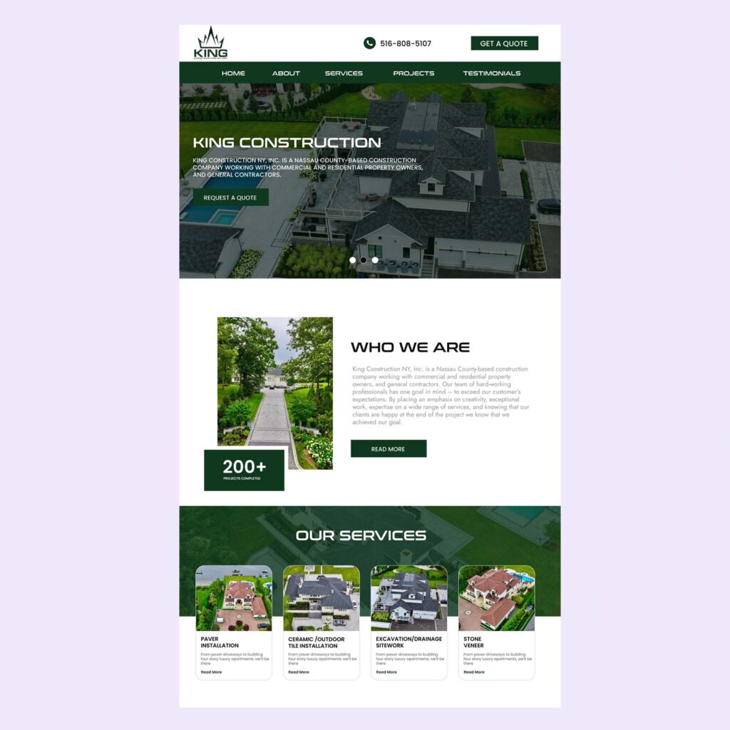 Construction Company Website Design for King Construction